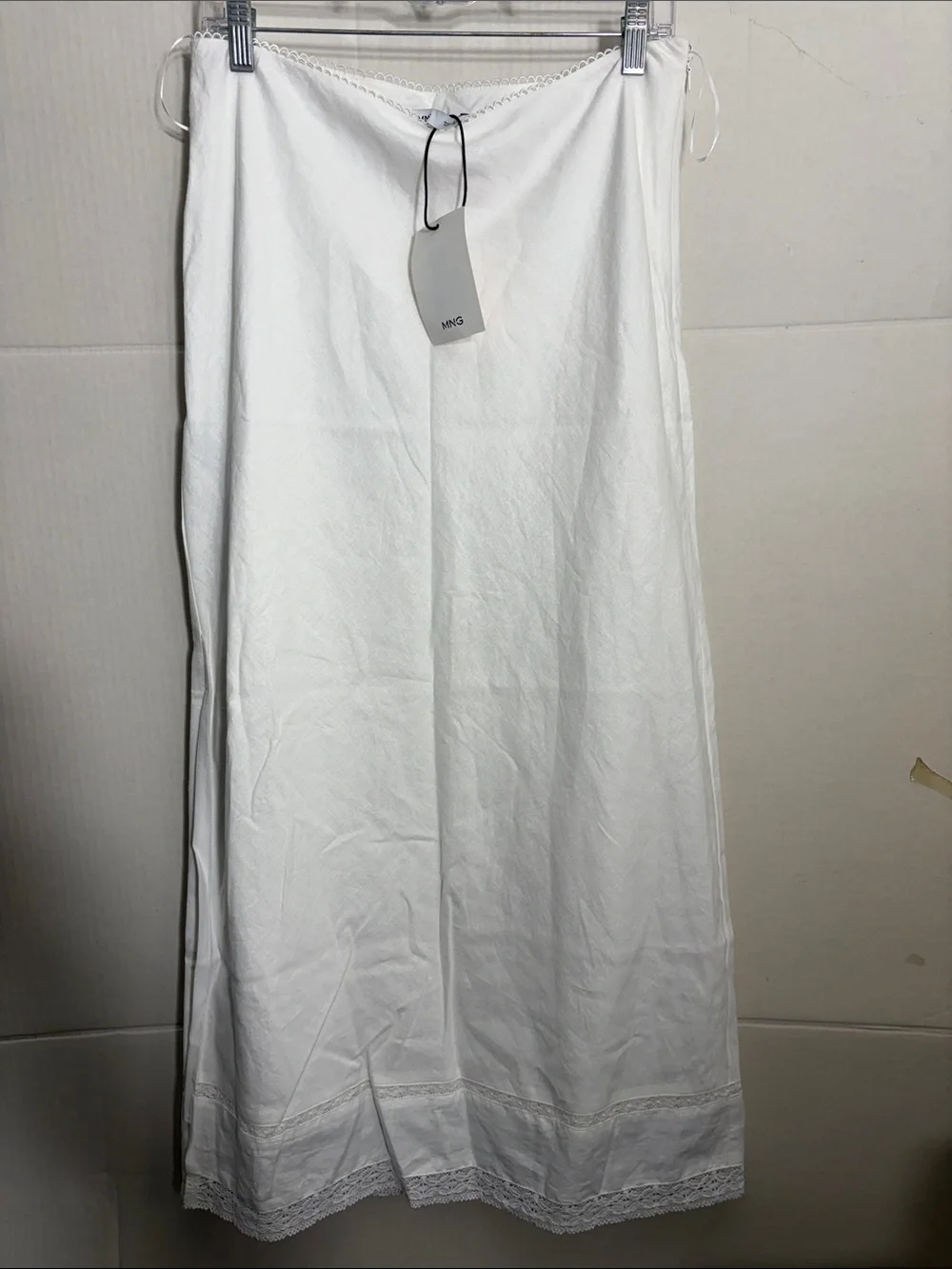 Mango White Lace-Trim Maxi Skirt LINEN SKIRT WITH LACE DETAILS 9069